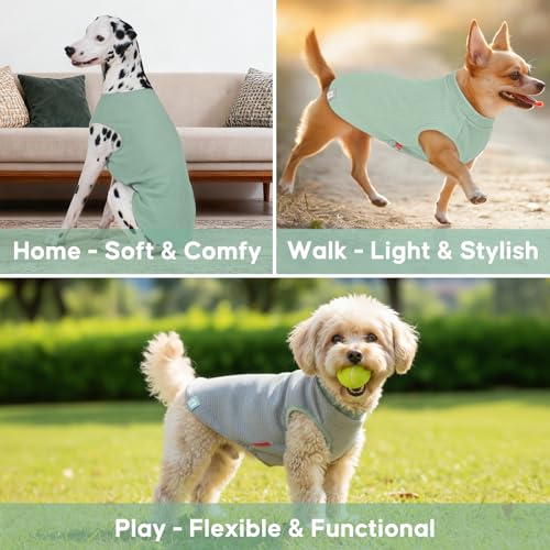 2Pack Waffle Dog Shirt for Small Dogs Striped Dog Sweater Tank Top (Large (12-18lbs) / 2Pack(Green+Grey))