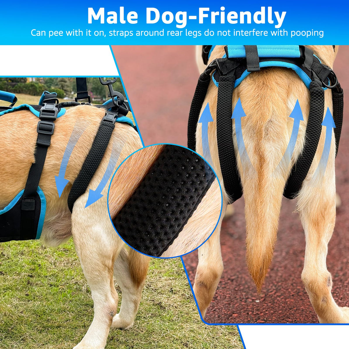 Dog Lift Harness for Large Male Dogs (X-Large / Black)