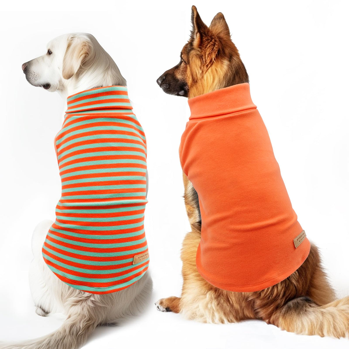 2Pack Dog Sweater for Large Dogs Soft Pet Coats Fleece Sweatshirt (XX-Large (32-55lbs) / 5# Stripe+Orange)