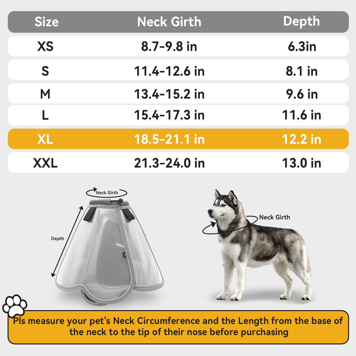 Dog Cone Collar for Large Medium Dogs (XL (Neck: 18.5-21.1") / Grey)