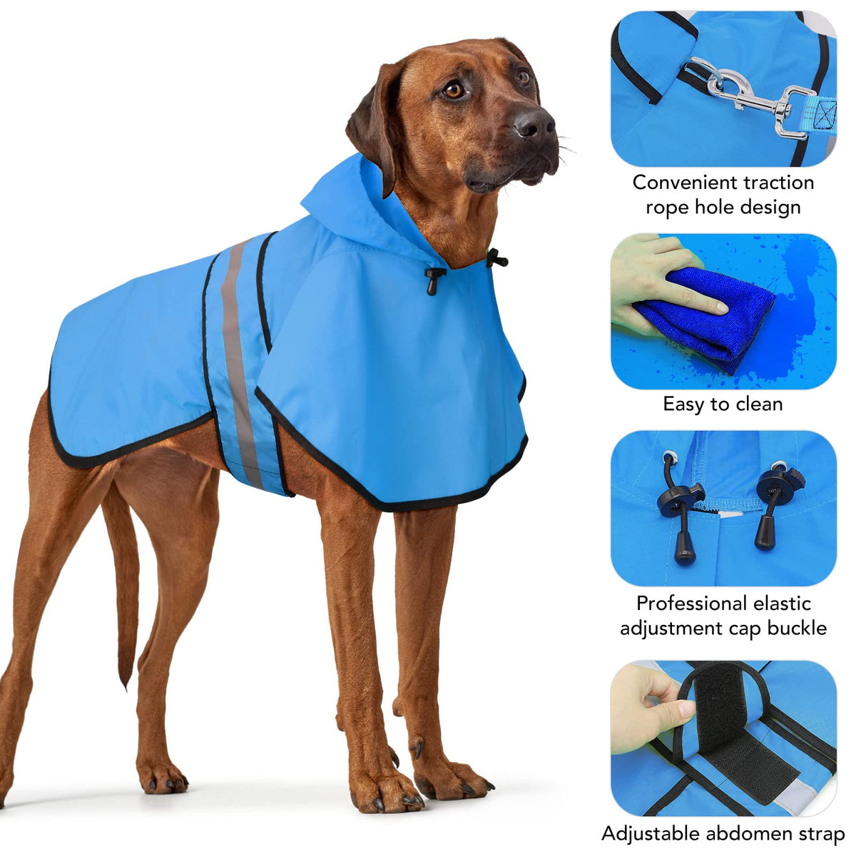 Dog Raincoat Waterproof Dog Rain Jacket with Leash Hole (Small / Blue)