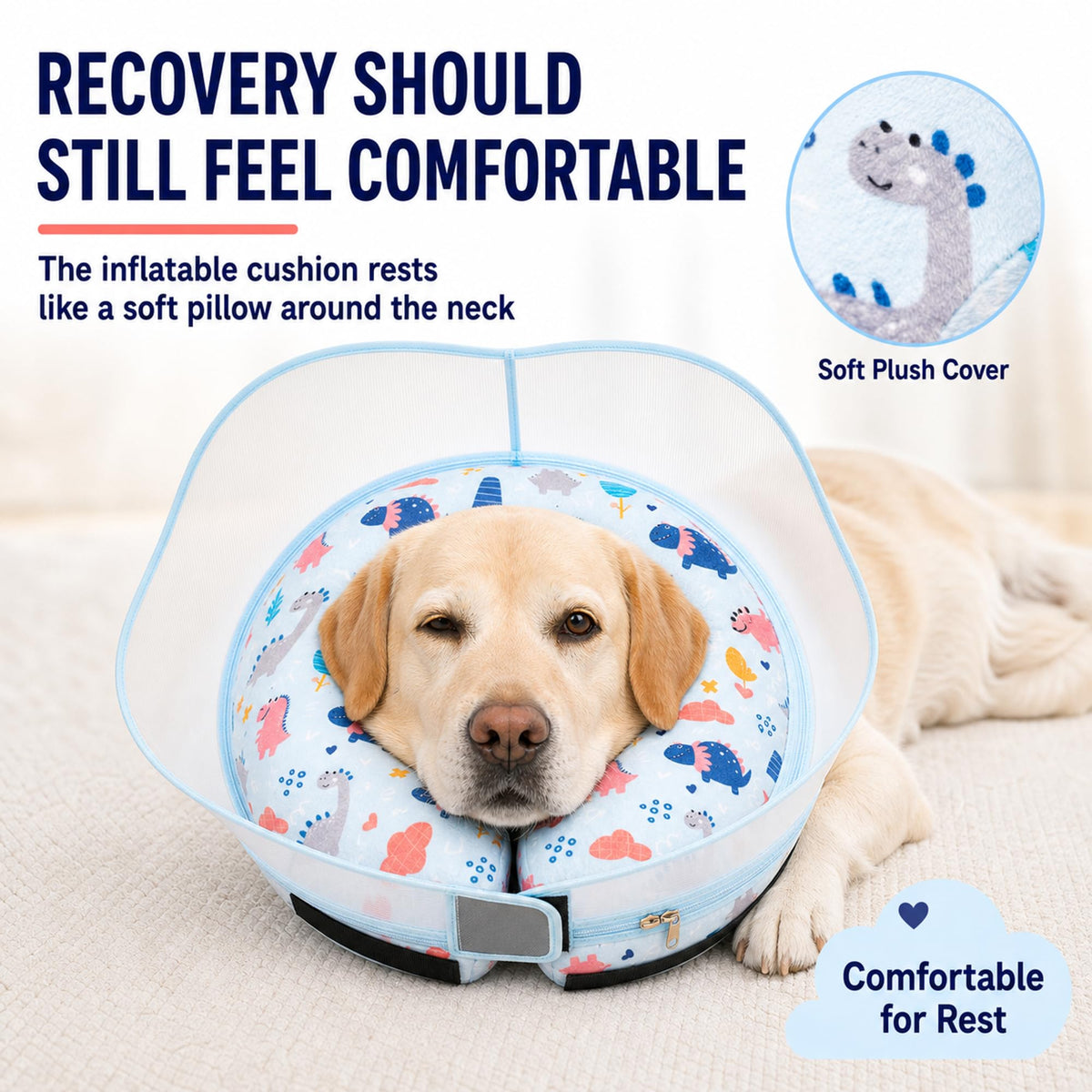 Inflatable Dog Cone Collar for Large Medium Small Dogs (Dinosaur / X-Large)