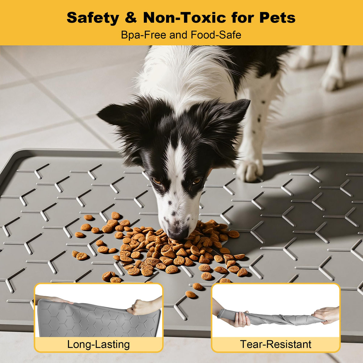 Silicone Dog Cat Food Bowl Mat (L-34''X22'' / Light Gray)
