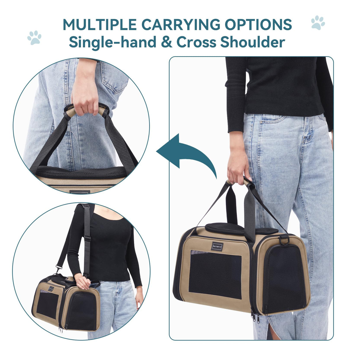 PET Carrier for Cat (17.5"L x 10.5"W x 10.6"H / New Khaki)