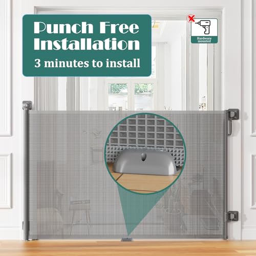 Retractable Baby Gate for Stairs (Gray / 54" Wide x 34" Tall)