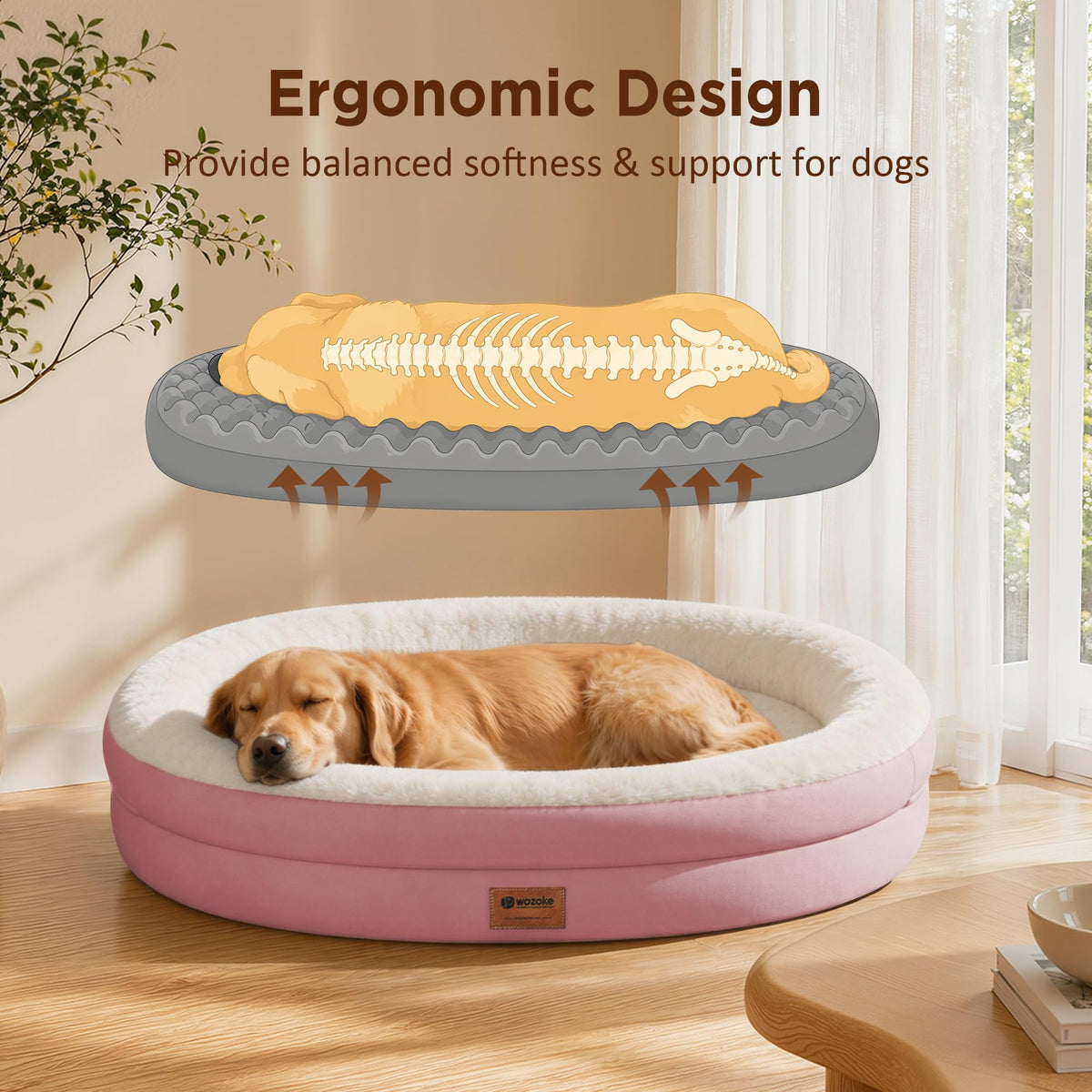 Waterproof Orthopedic Dog Bed for Medium Dogs (Pink / 35"L x 25"W x 7"Th)