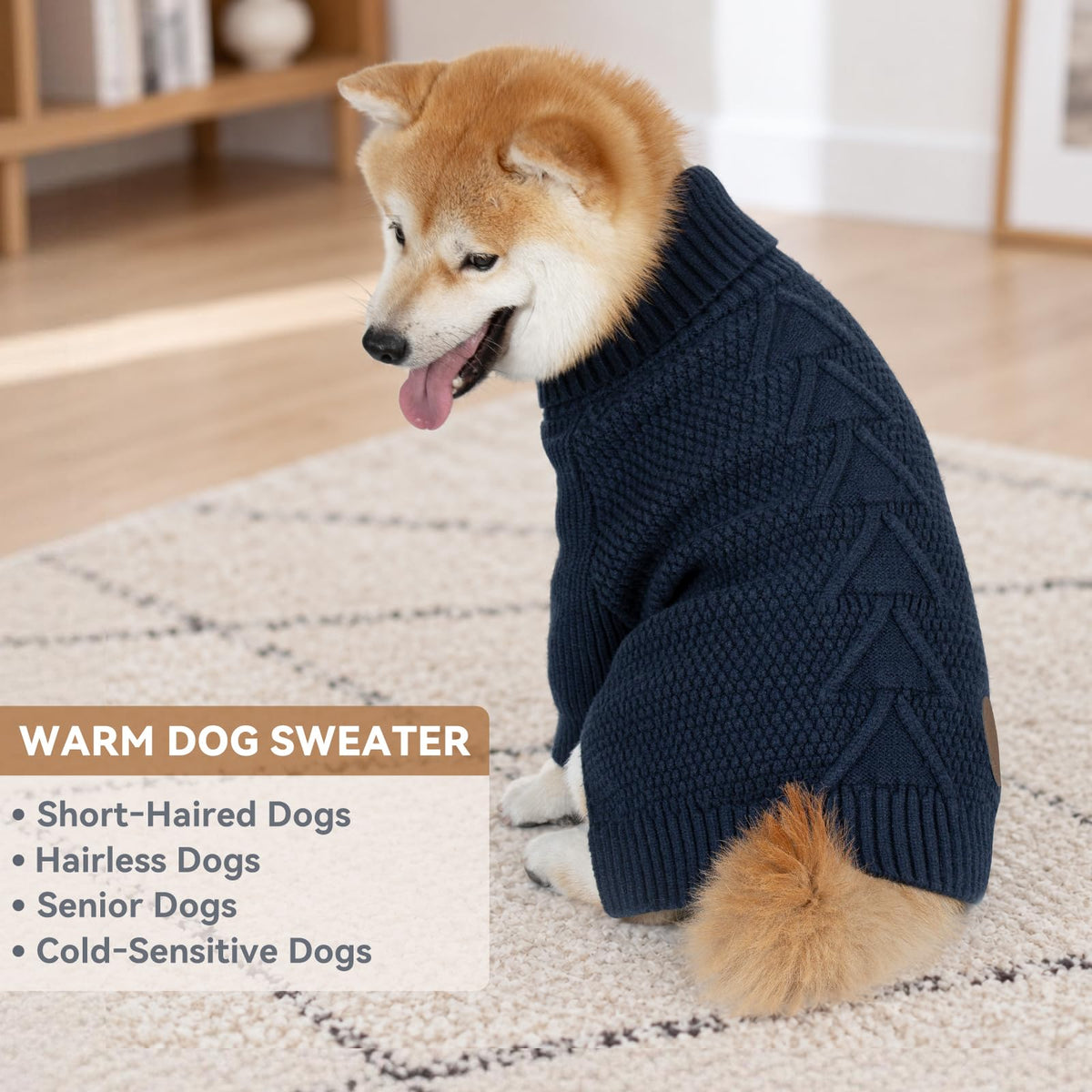 Dog Sweater Long Sleeve Warm Knit Sweaters for Small Dogs Cats Boy (1# Navy / Medium)