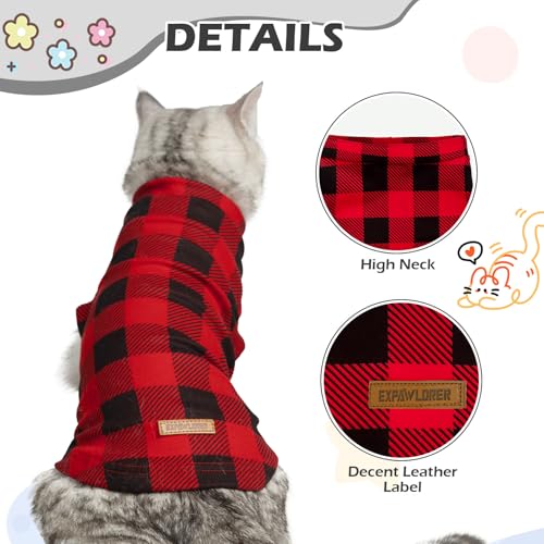 Cat Sweater Warm Fleece Pet Clothes for Cats Only (Red & Black / Small)