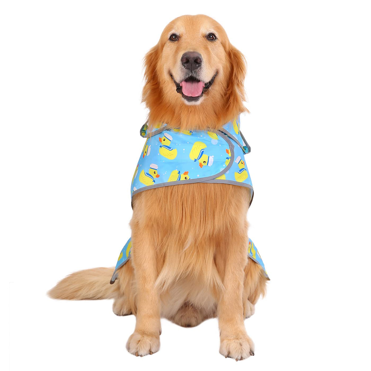 Clear Hooded Dog Raincoat Jacket Poncho with Dog Leash Hole Blue XXL (XX-Large / Sailor Ducks Blue)