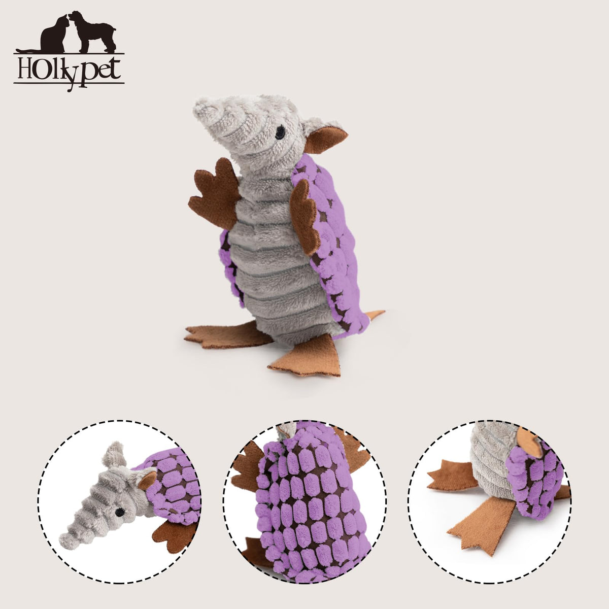 Armadillo Squeaky Puppy Dog Toys for Small Medium Dogs (6 IN / Purple)