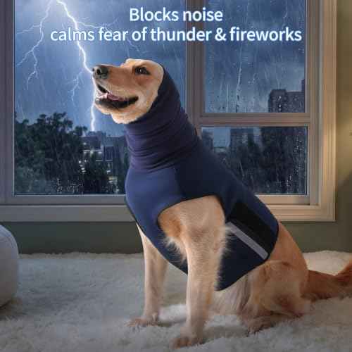 Dog Anxiety Vest with Hoodie Fully Openable Calming Shirt for Dogs Breathable Thunder Jacket for Stress Relief Storm and Firework Anxiety Relief (Blue / X-Large)