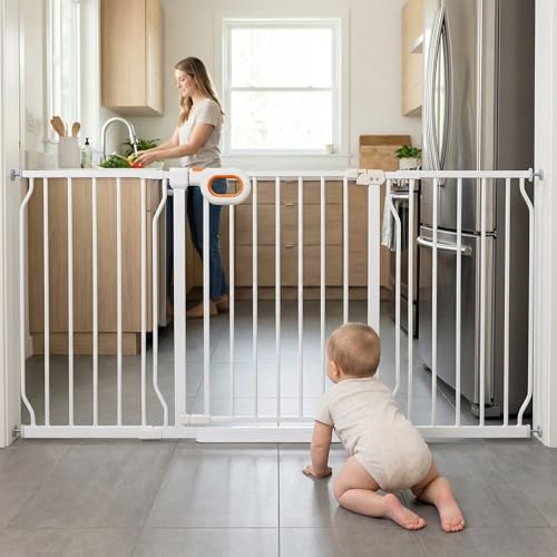57.5 62.2 Inch Baby Gates Extra Wide for Doorways (White / 57.5-62.2inch)