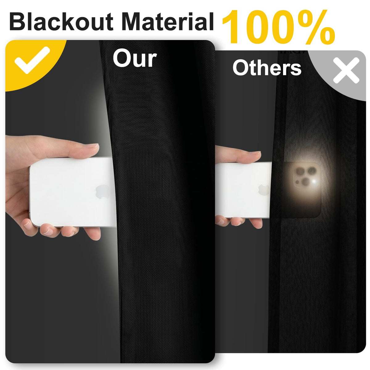 100% Blackout Curtains Bedroom No Drill DIY Curtains 57" W x 79" H (Black / 57"W x 57"L (Pack of 1))