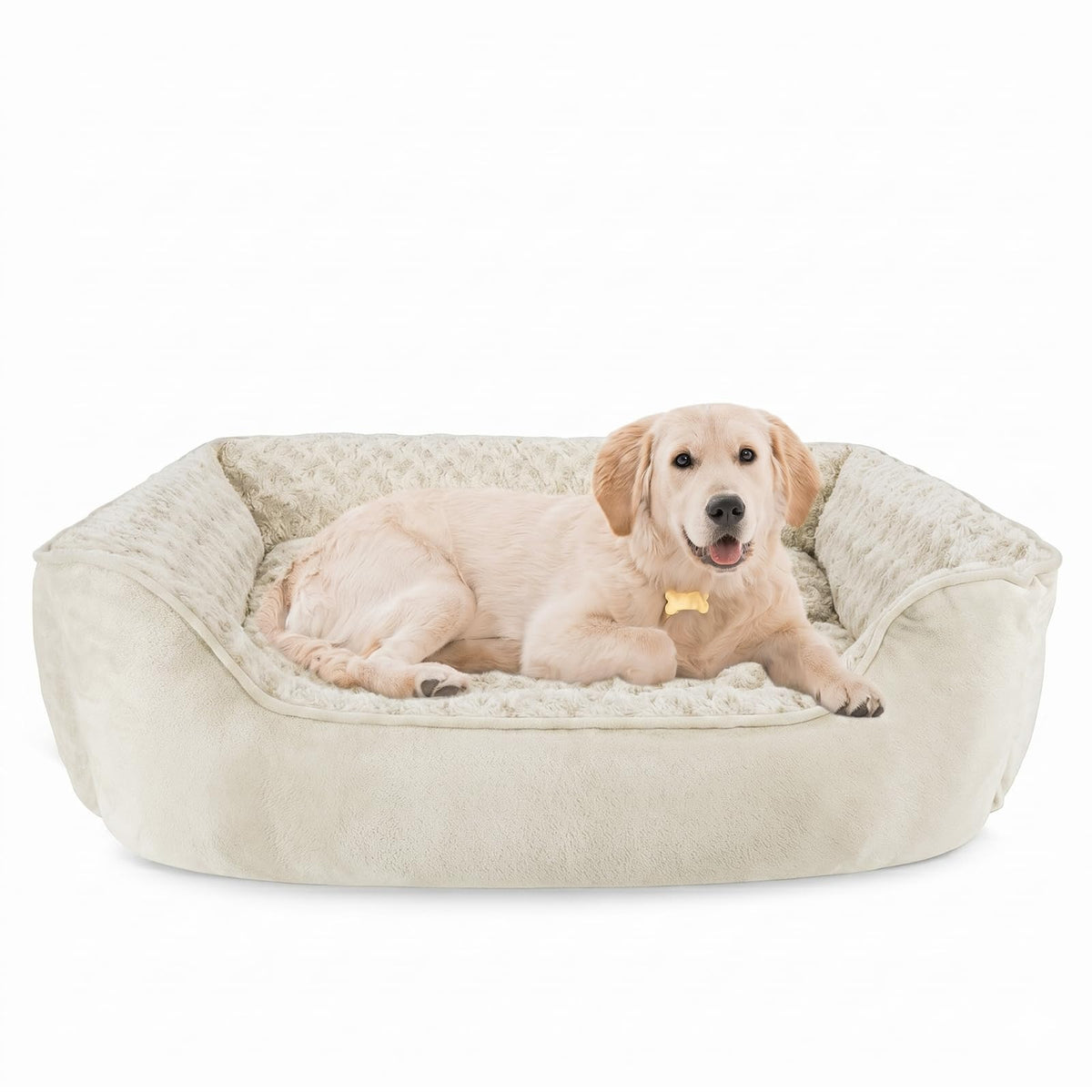 Rectangle Dog Bed for Large Medium Small Dogs (Cream / L(30"x 24"x 9"))