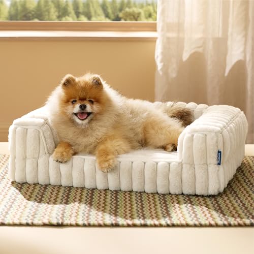 ComfyFleece® Memory Foam Orthopedic Small Dog Bed with Sides 24" (Cream / 24.0"l X 18.0"w X 6"th)