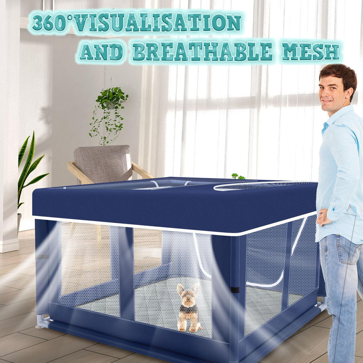 42x42 Inches Puppy Playpen with Cover&Dog Pads (Blue / 42x42 IN With Cover&Pad)