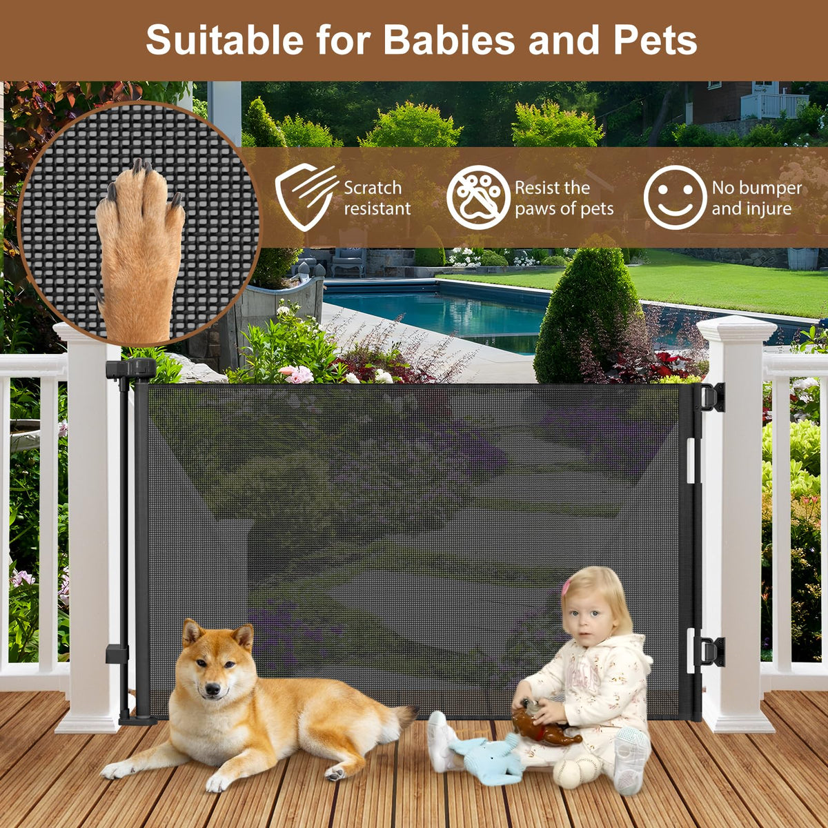 Weatherproof Outdoor Retractable Gate for Dogs (Black / 35" X 55")
