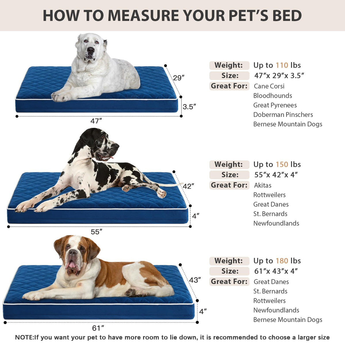 Orthopedic Giant Human Dog Beds for Adult & Dog Cozy Sleep (Blue / 61"L x 43"W x 4"Th)