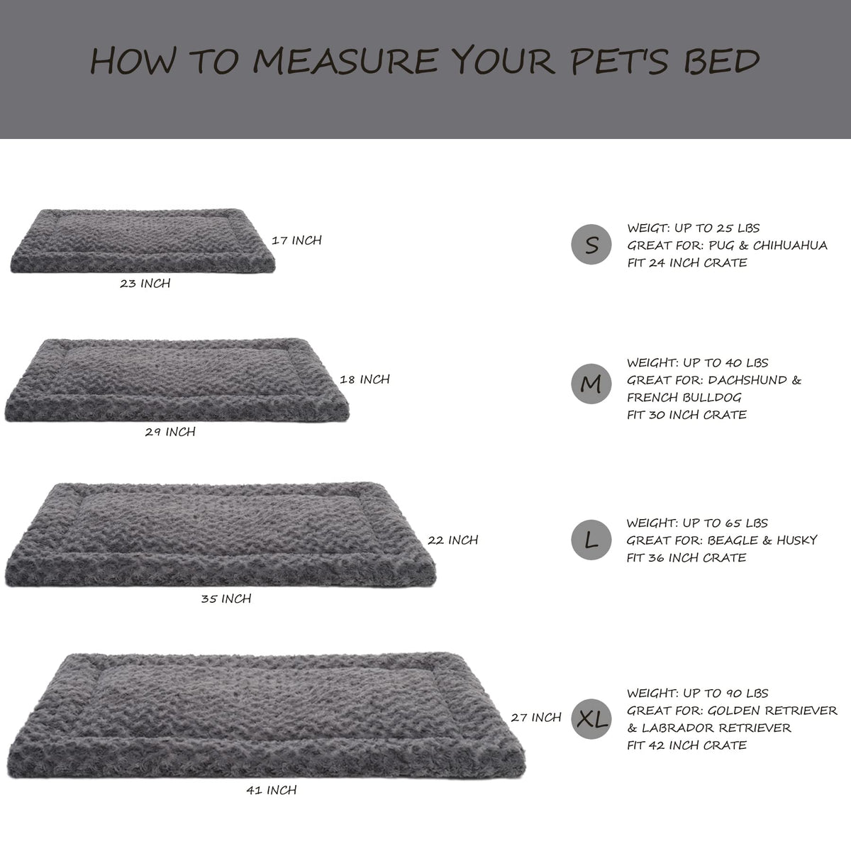 Washable Dog Bed Mat Medium Size Fluffy Pet Crate Pad 36x23 (Grey / 36.00" x 23.00" x 1.50")