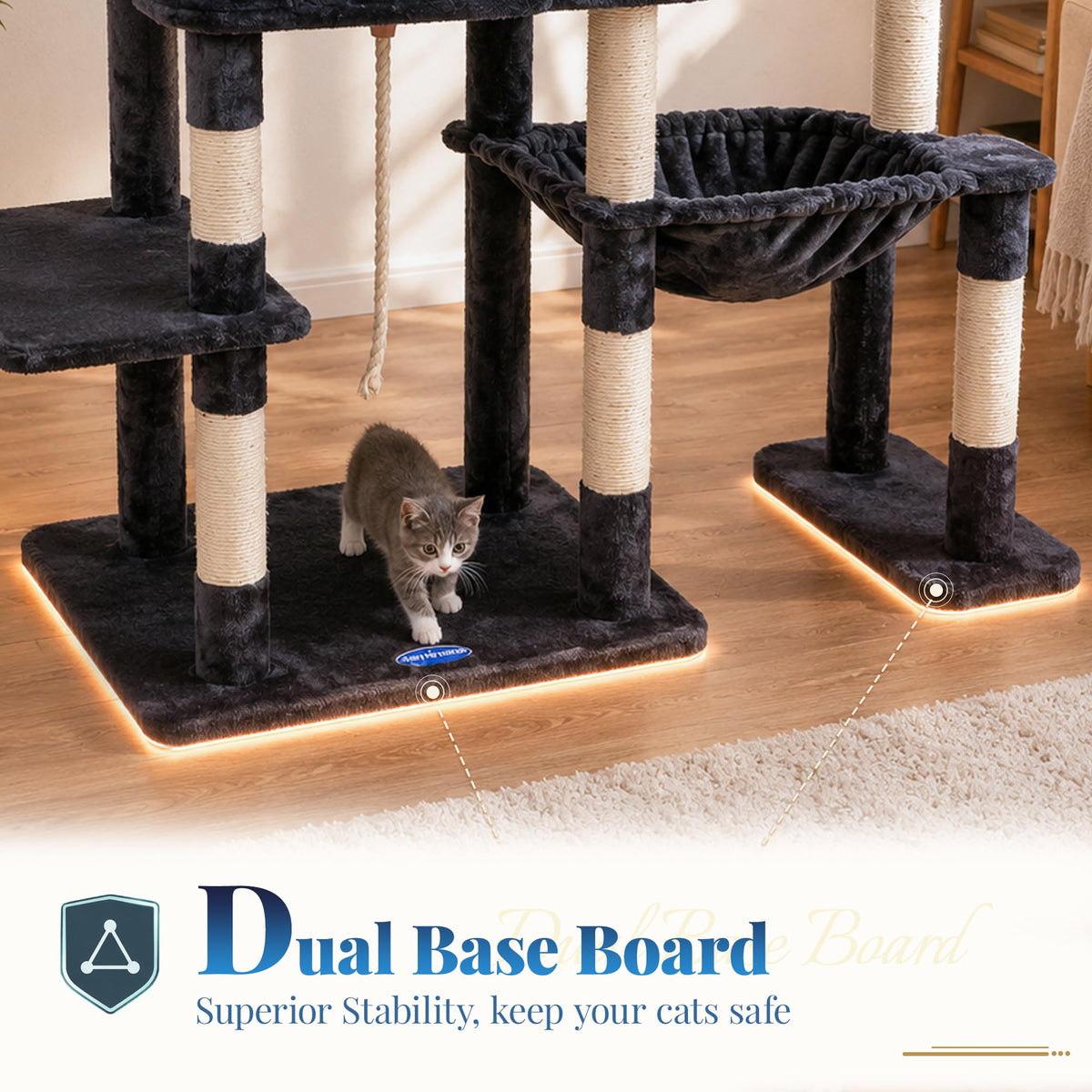 Cat Tree Tower with Stable Extended Base (Smoky Gray / 71.9 Inches)