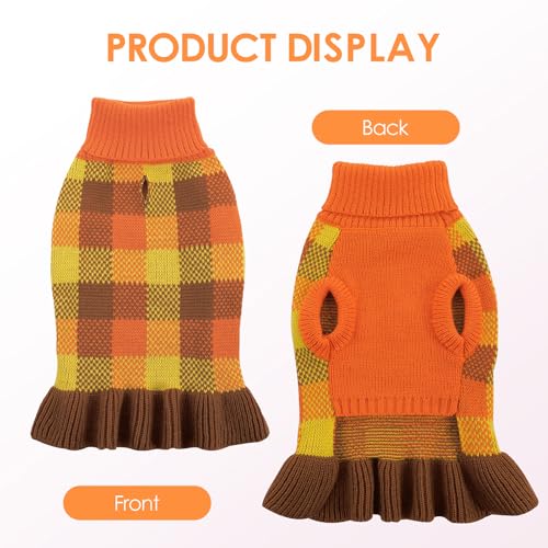 Dog Sweater Dress Plaid Knitwear for Medium Dogs Girl Christmas Clothes (Orange / Medium)