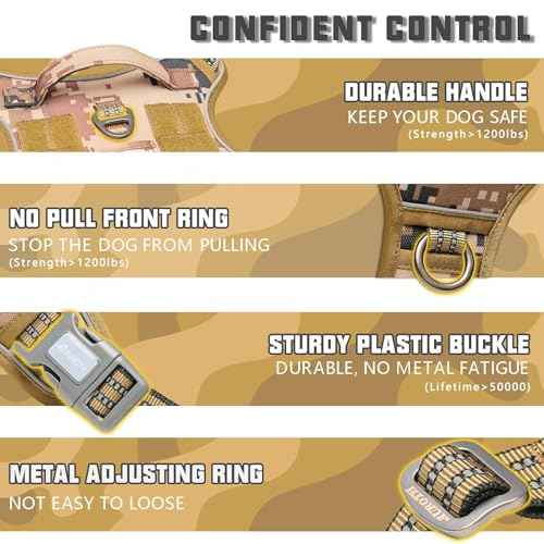 Tactical Dog Harness for Large Dogs (Camo - Desert Camo / XL(Neck:20-31",Chest:26-42"),75-135 lbs)