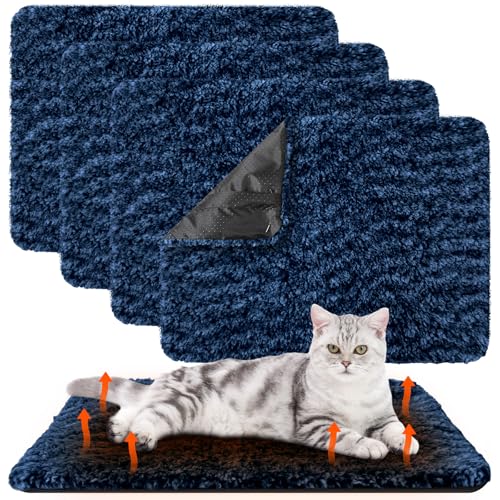 4 Pack Self Warming Cat Mat for Pets (16 x 20 Inch / Blue)