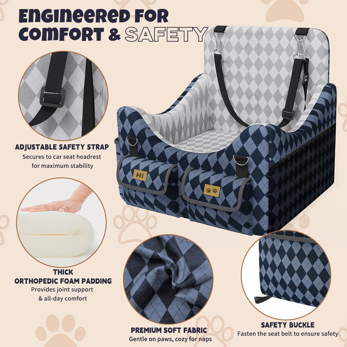 Dog Car Seat for Small (Blue/Grey / Medium)
