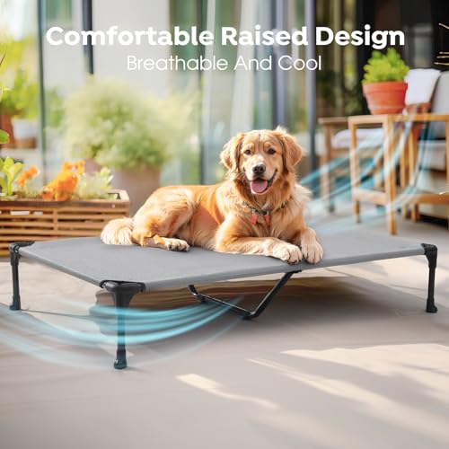 Outdoor Elevated Dog Bed Large Sized Dogs (59.0"L x 37.5"W x 9.0"Th / Silver Gray)