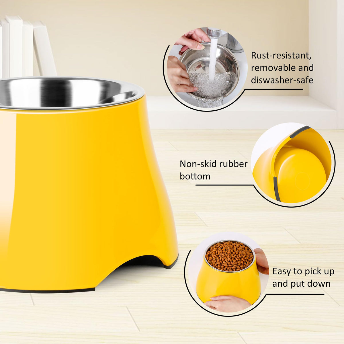 Dog Bowls Cone Friendly Non (Large(3 Cups) / Yellow)