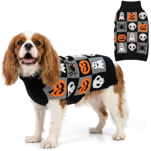 Dog Halloween Sweater for Medium Dogs Soft Knit Pullover Outfit (X-Large (19-27lbs) / 01#Halloween (Black))