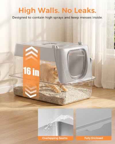 XL Stainless Steel Cat Litter Box with Lid (Light Gray / 24" L × 16" W × 16" H)