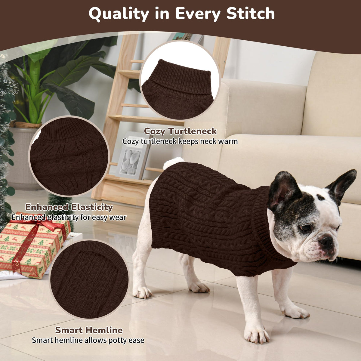 Dog Sweater 2 Pack for Medium Dogs (Oatmeal & Brown / Large)