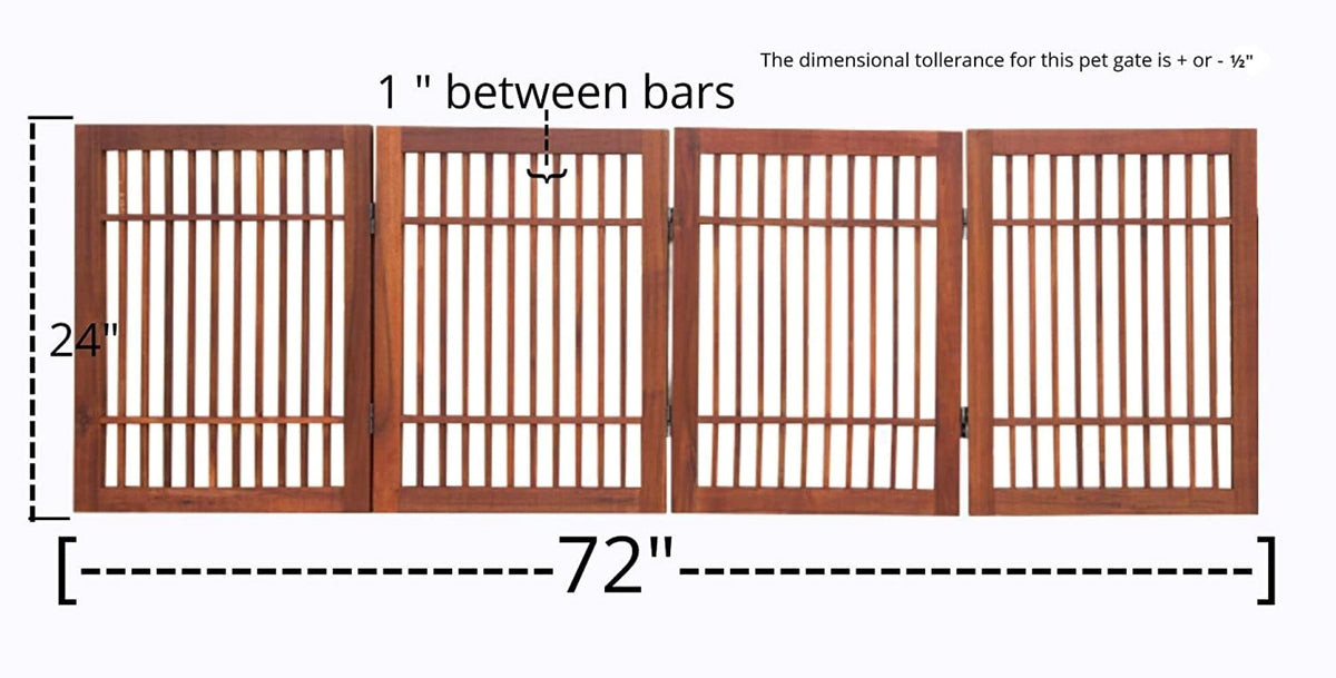 Freestanding Wooden Dog Gate Foldable Indoor Pet Gate No Drill Expandable Barrier for Doorways Stairs Hallways Portable Wood Fence for Small Dogs & Puppies (4 Panel 24" Tall / Brown Pet Gate)