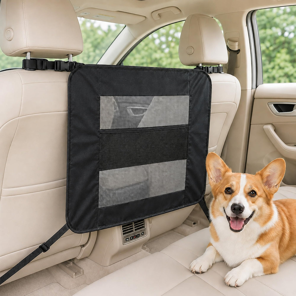 Dog Car Barrier Rear Seat Mesh Divider with Dual Pockets 23.6*23.6inch (Standard style)
