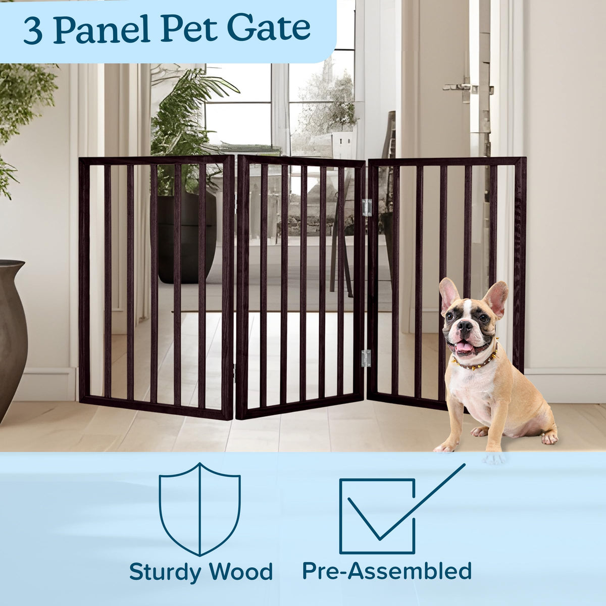 3 Panel Indoor Foldable Dog Fence for Stairs (Brown / 3 Panel)