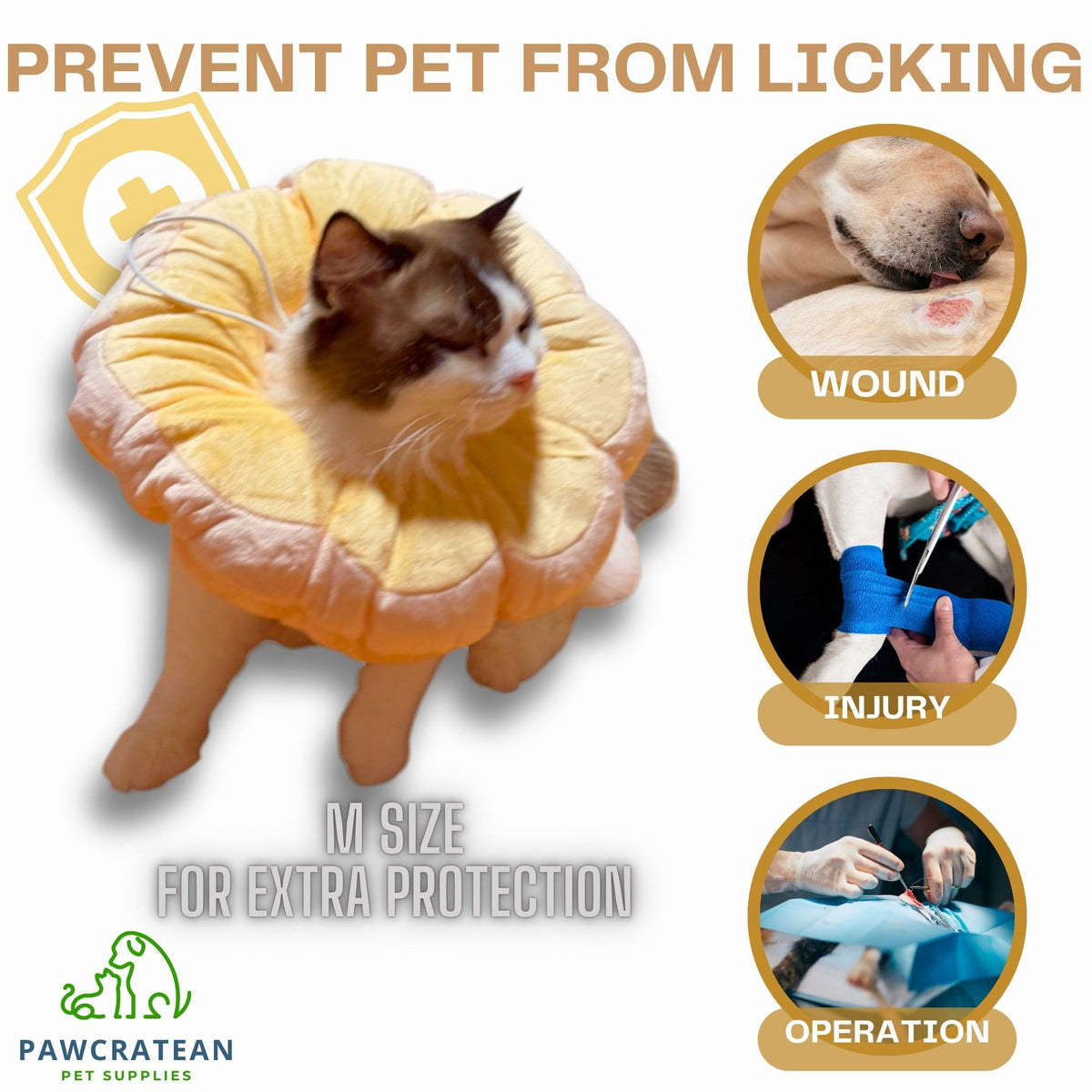 Adjustable Comfy Flower Style Elizabeth Collar for Cats Puppies Soft Recovery Cone Pet Protective Neck Collar (Yellow / Medium)