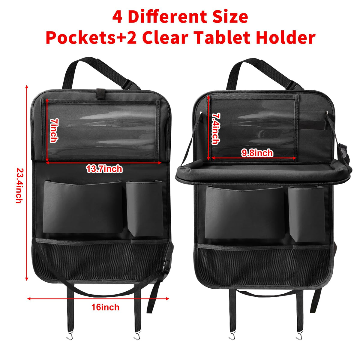 Car Backseat Organizer with Tablet Holder (1Pack / Black)