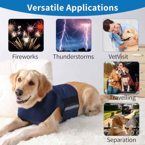 Dog Anxiety Vest with Hoodie Fully Openable Calming Shirt for Dogs Breathable Thunder Jacket for Stress Relief Storm and Firework Anxiety Relief (Blue / XXX-Large)