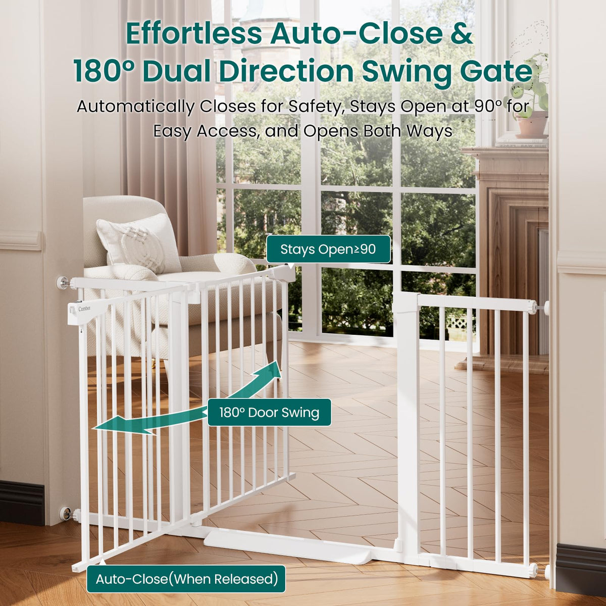 30 54" Extra Wide Baby Gate for Stairs (White / 30"-54" W x 30.5" H)