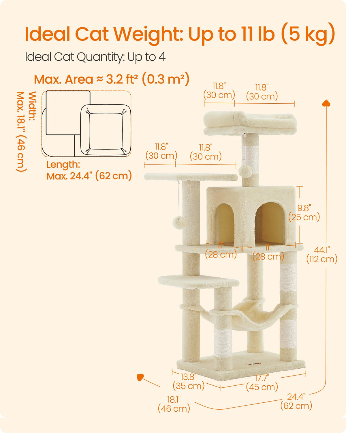 Cat Tree 44.1 (44.1 Inches / Beige)