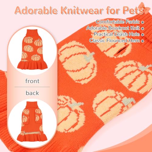 Bowknot Dog Sweater Dress for Small Dogs Girl (Large (14-21lbs) / Pumpkin Orange)