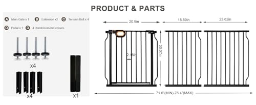 71.6 76.4 Inch Extra Wide Baby Gate with Door for Stairs Doorways (Black / 71.6-76.4inch)