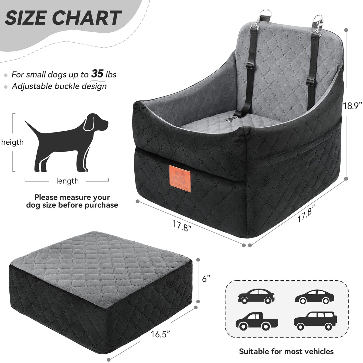 Dog Car Seat for Small (Black/Grey)