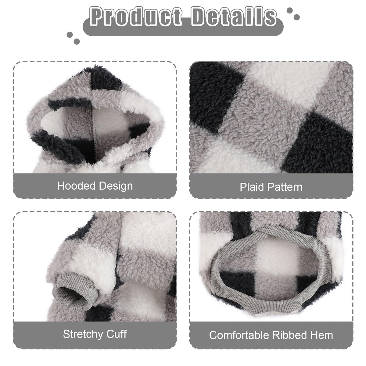 Dog Sweaters for Small Dogs (XX-Small (Chest 10 in) / Black Grid)