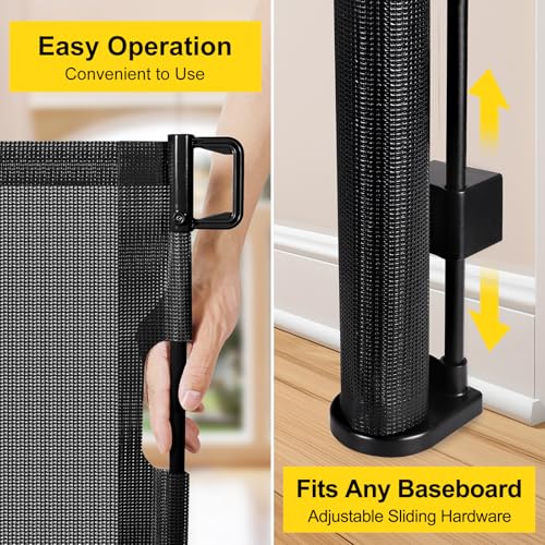 Reinforced 42” Tall x 200” Wide Retractable Baby Gates for Wide Openings (Black / Reinforced 42" Tall X 200" Wide)