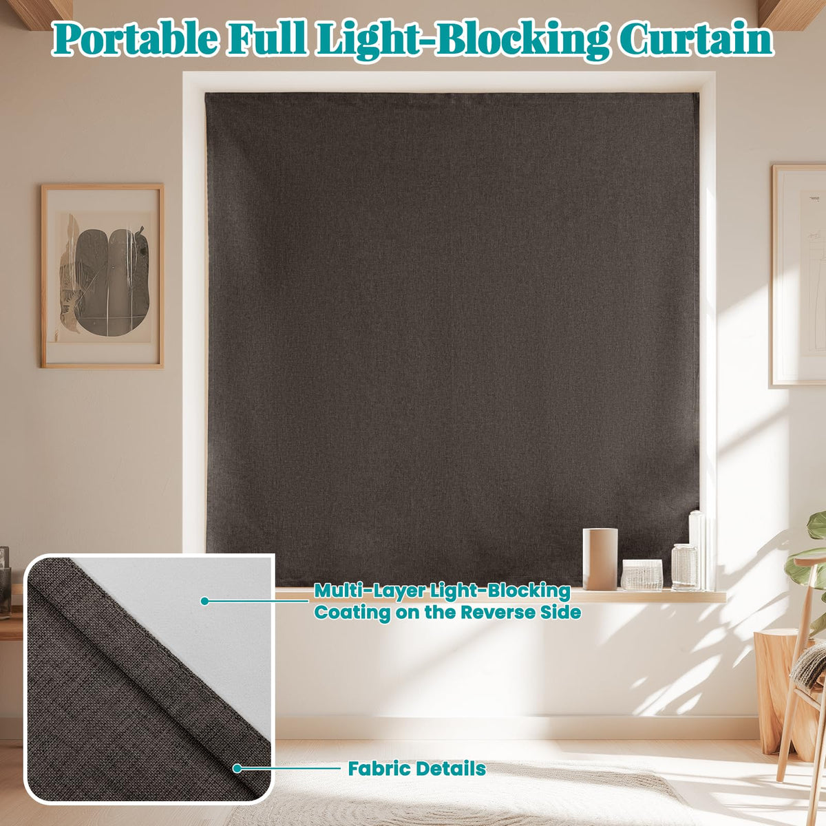 100% Blackout Self Adhesive Curtains (52"W x 60"L (Pack of 1) / Dark Brown)