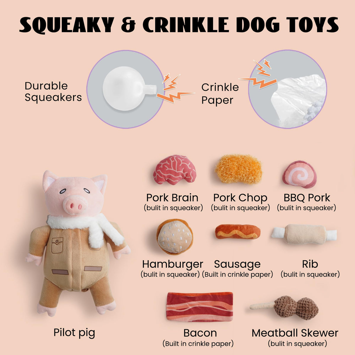 Stuffed Pig Dog Toys (Pilot Pig)