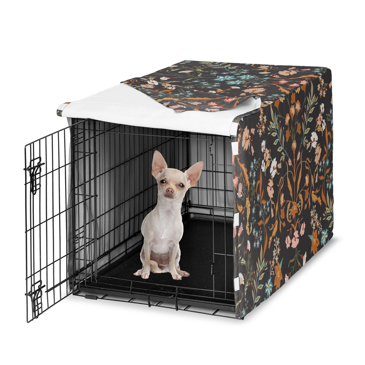 24in. Small Dog Crate Cover (Wild Flower Black / 24.0"L x 20.0"W x 18.5"H)