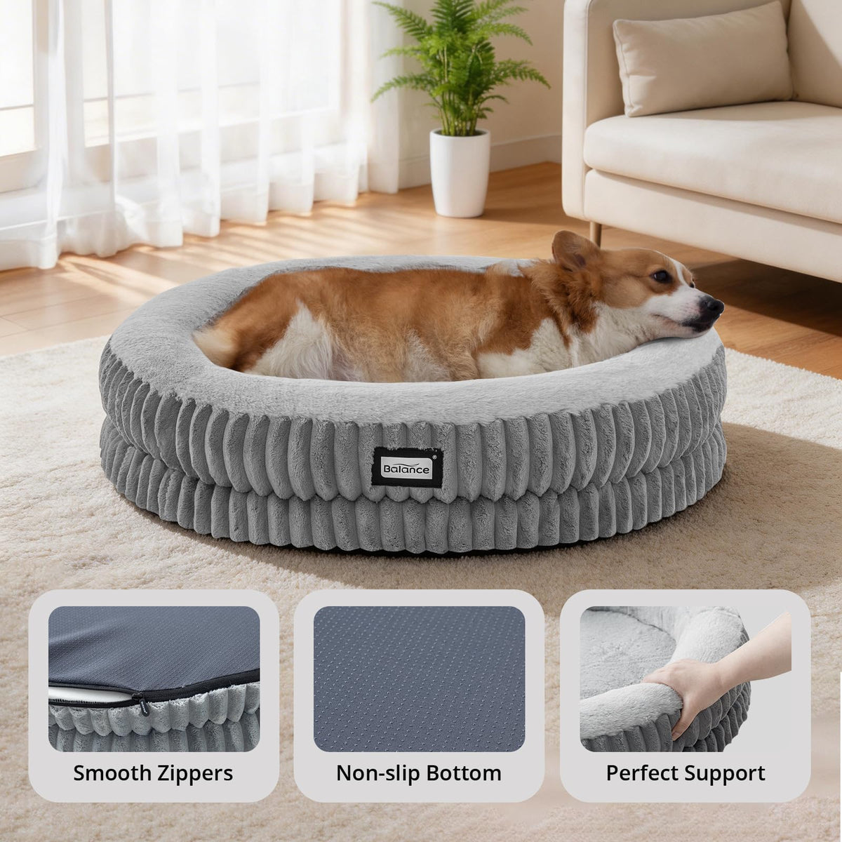 Donut Dog Bed (30.0"L x 30.0"W x 7.0"Th / Grey)